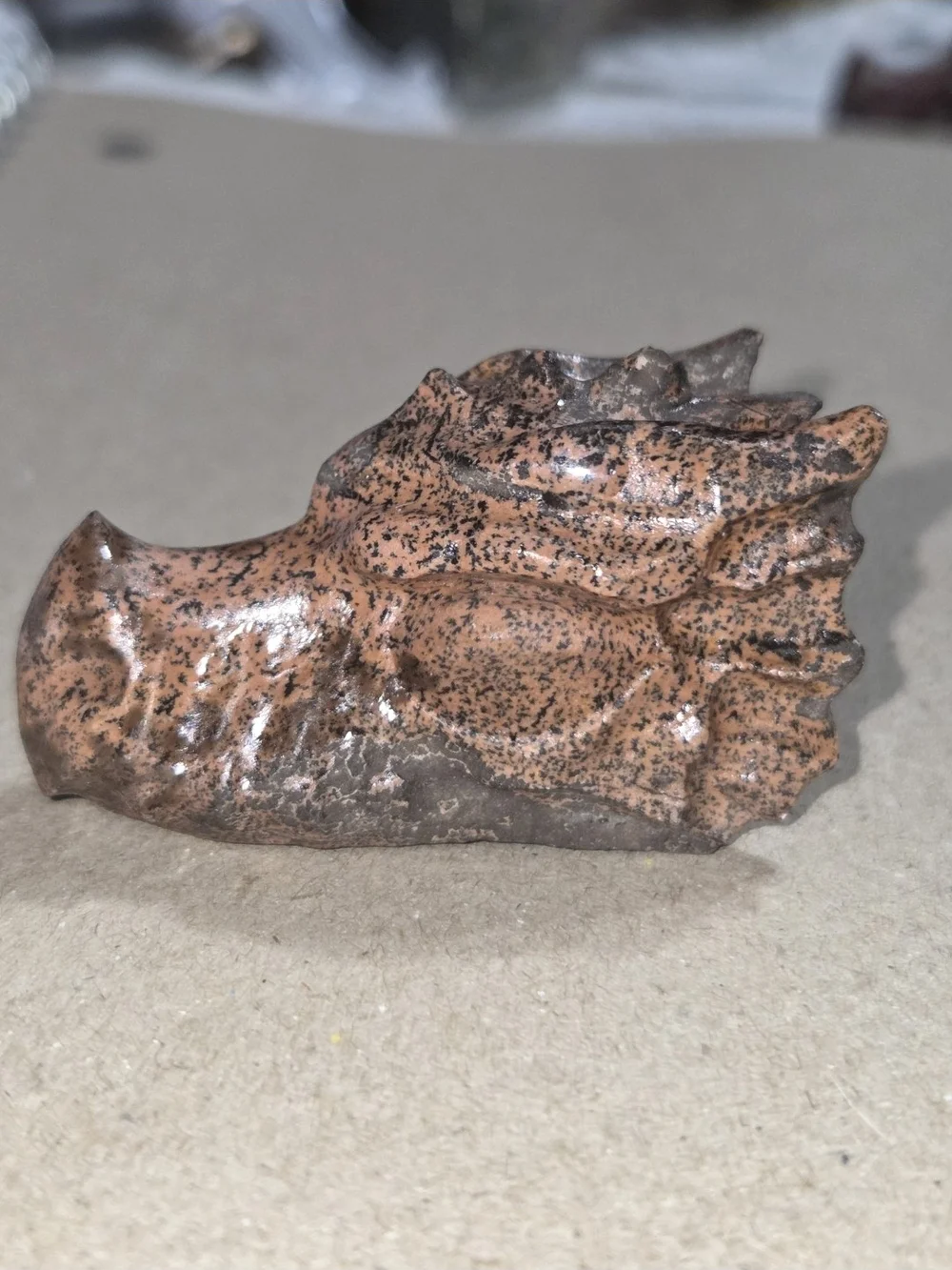 Detailed Mahogany Obsidian Crystal Carved Dragon Head Stone Sculpture Decor